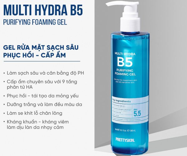 Gel rua mat Pretty Skin Multi Hydra B5 Purifying Foaming Gel 7